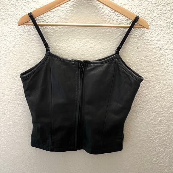 Y2K Vtg Wilsons Leather Maxima Black Leather Crop Top Bustier Camisole M Goth - Picture 3 of 9